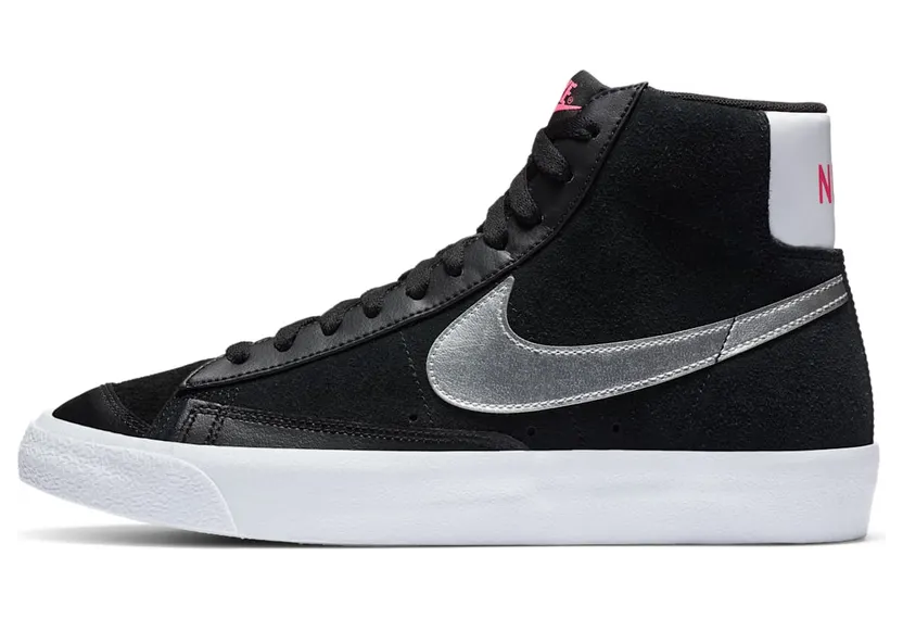 Nike Blazer Mid Vintage ’77 ‘Black Metallic Silver’ Black/White/Pink Blast/Metallic Silver (DA4283-001)