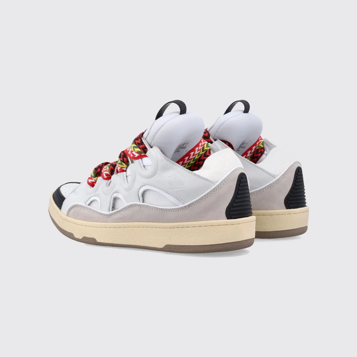 Lanvin Curb Bicolor Low-Top Sneakers in Leather and Mesh with Oversized Laces White (SKDK12DRA300) (2)