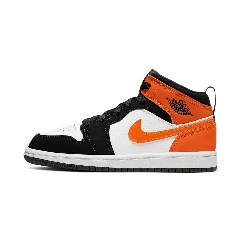 Jordan 1 Mid Shattered Backboard (PS) Black/Starfish-Starfish-White (640734-058)
