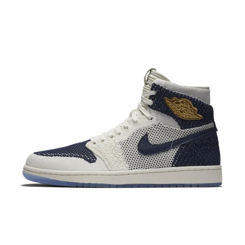 Jordan 1 Retro High Flyknit Derek Jeter RE2PECT Sail/Metallic Gold-Midnight Navy (AH7233-105)