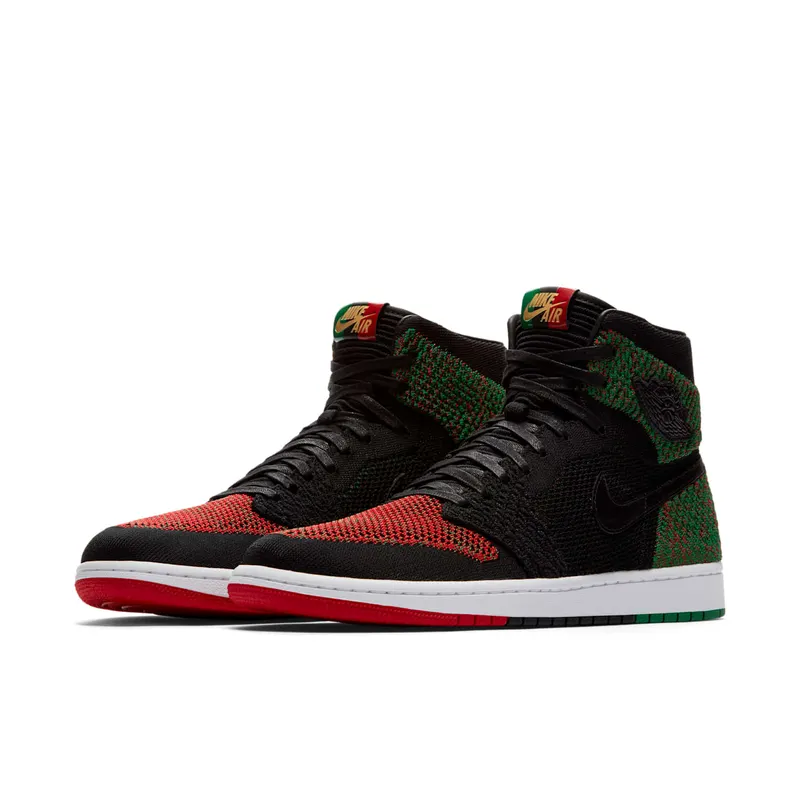 Jordan 1 Retro High Flyknit Black History Month (2018) Black/Black-Lucid Green-University Red (AA2426-026)