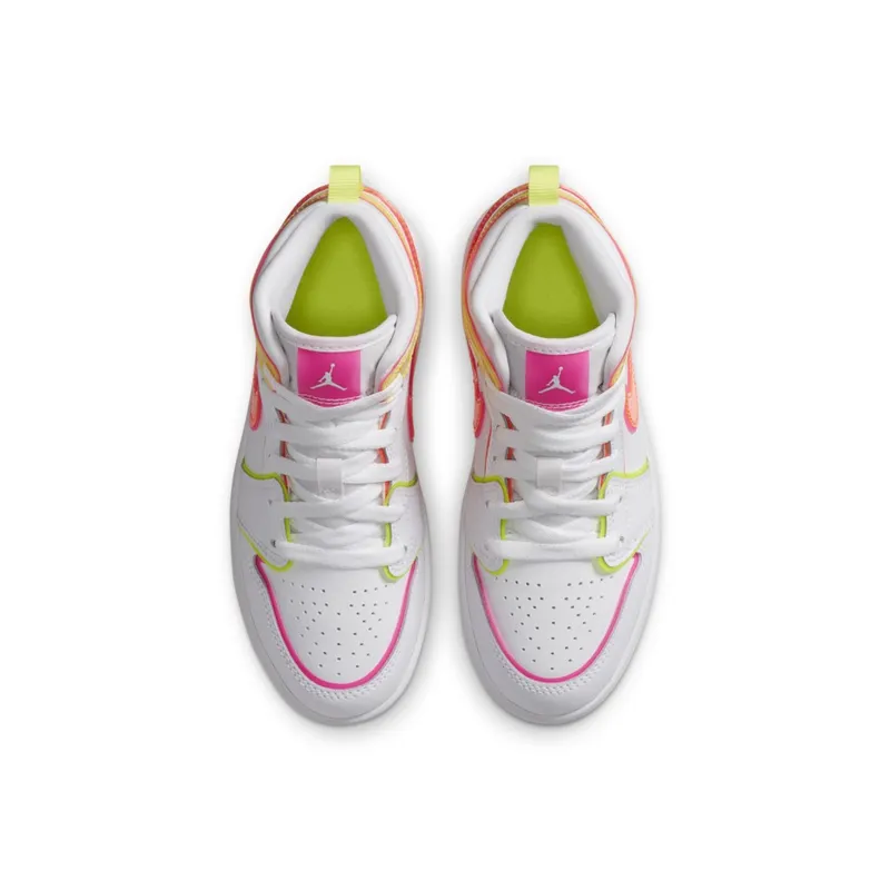 Jordan 1 Mid SE Edge Glow (PS) White/Hyper Crimson-Pink Blast (CV4612-100)