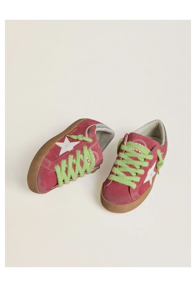 Golden Goose Women’S Super-Star In Red Suede With White Leather Star And Silver Leather Heel Tab (GWF01005.F007858.40547) (2)