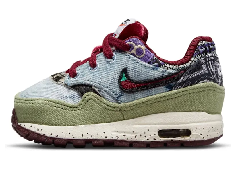 Nike Air Max 1 SP Concepts Mellow (TD) – “Oil Green / Black / Team Red / Sail” (DR2363-300)