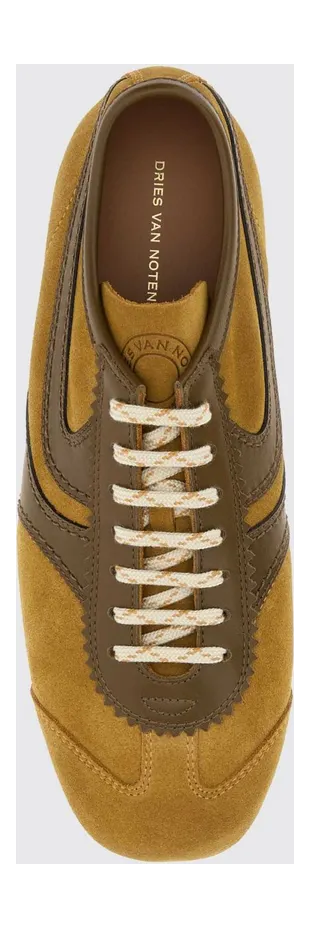 Dries Van Noten Bicolour Low-Top Sneakers in Smooth and Suede Leather Ocher (2621317000132205) (2)