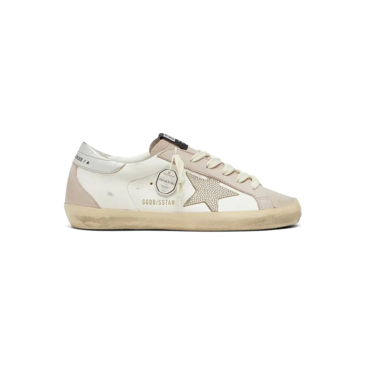 Golden Goose Super-Star in White und Puderrosa mit silberfarbenem Swarovski-Kristallstern (GWF00102F008503)
