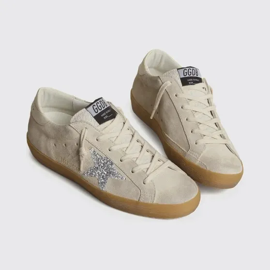 Golden goose Super-Star Suede Sneakers with Glitter Logo and Embroidery White (GWF00101F00720215751)