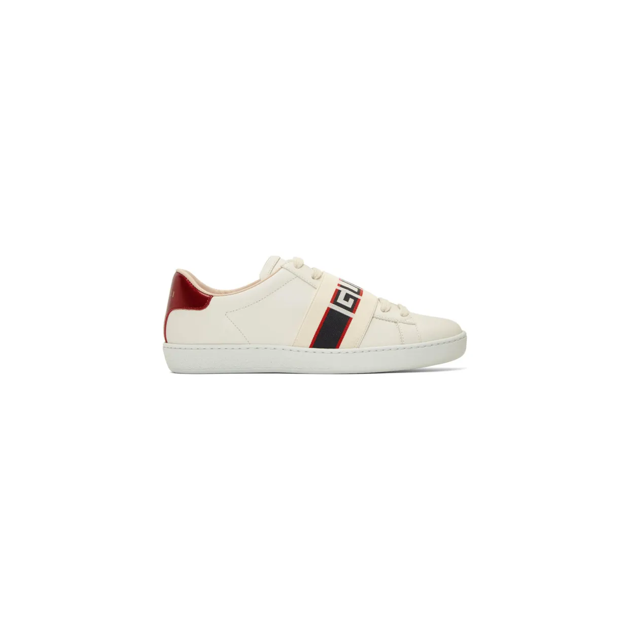 Gucci White Elastic Band New Ace Sneakers (525269 0FIV0)