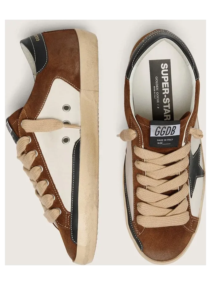 Golden Goose Super-Star In White Leather And Brown Suede With Black Leather Star (GMF00103.F008540.81945) (4)
