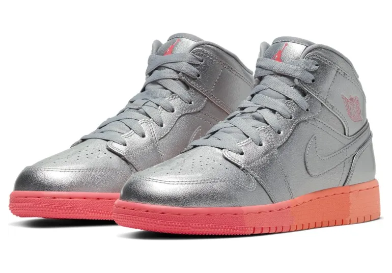 Air Jordan 1 Mid GS Metallic Silver Pink Crimson (555112-006)