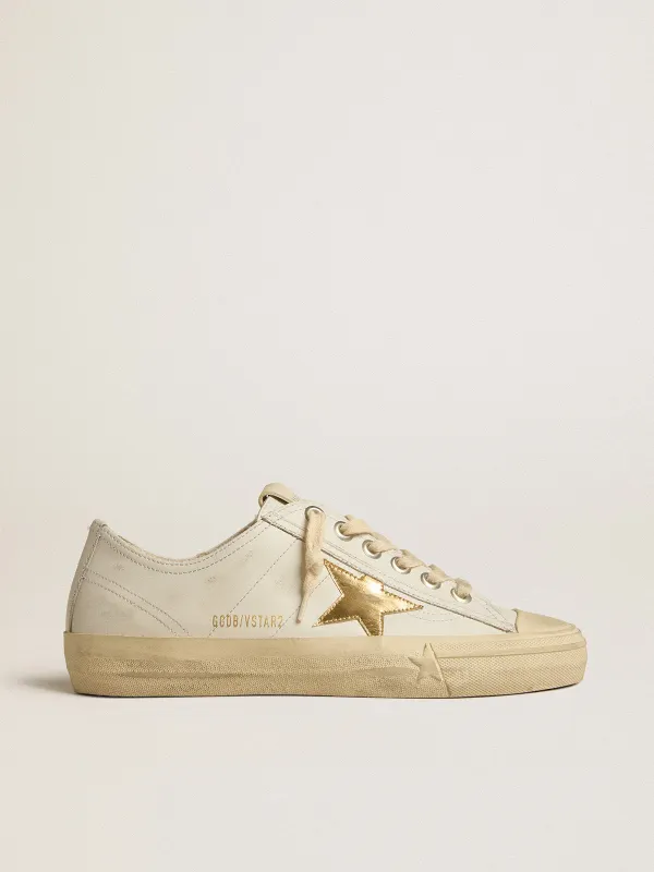 Golden Goose V-Star In White Leather With Gold Metallic Leather Star (GWF00129.F005292.10272)