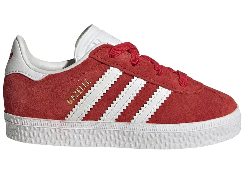 adidas Gazelle Comfort Closure Laces Better Scarlet Cloud White Gold Metallic (IH0362)