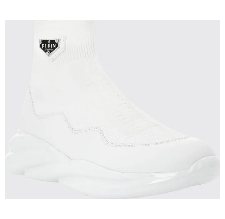 Philipp plein High-Top Slip-On Sneakers with a Sock Design and Leather Inserts White (LABSUSC0466PTE120N01)