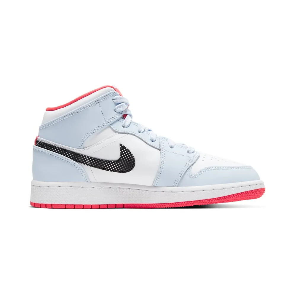 Jordan 1 Mid Half Blue Polka Dot Swoosh (GS) Half Blue/Black-White (555112-400)