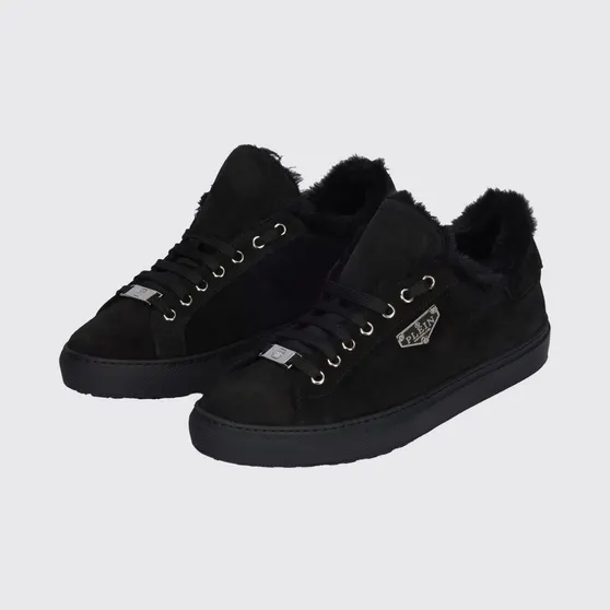 Philipp plein Suede Low-Top Sneakers with Shearling Lining Black (LADSMSC4069PLE009N02)