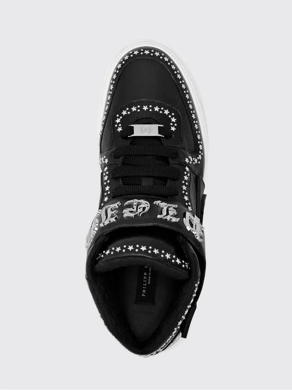 Philipp plein Gothic High-Top Leather Sneakers with Studs and Star Applications Black (FADSUSC0623PLE005N02) (3)