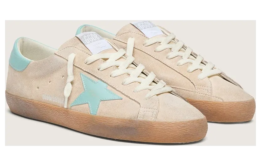 Golden Goose Men’S Super-Star In Beige Suede With Aqua-Green Star (GMF00101.F008551.15962) (2)