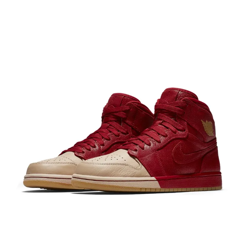 Air Jordan Womens Nike AJ I 1 Retro High Premium PRM ‘Dipped Toe Pack’ Red Tan (2018) (AH7389-607)