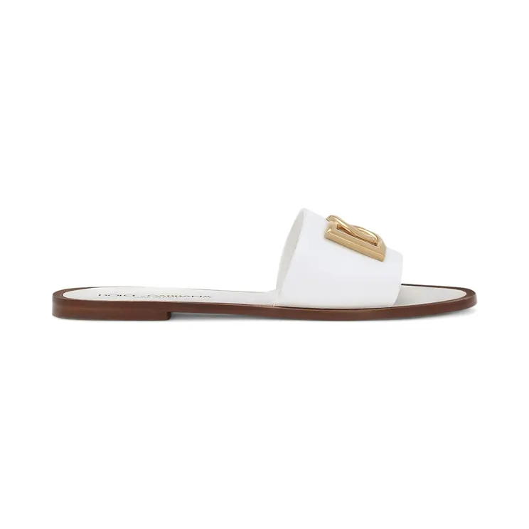 Dolce & Gabbana Calfskin Bianca Sliders with DG Logo White (CQ0619 AW576 80002)