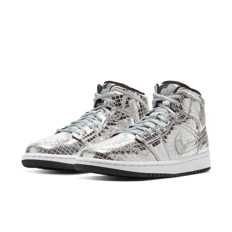 Jordan 1 Mid SE Disco Metallic Silver (W) Silver/White-Black (CU9304-001)