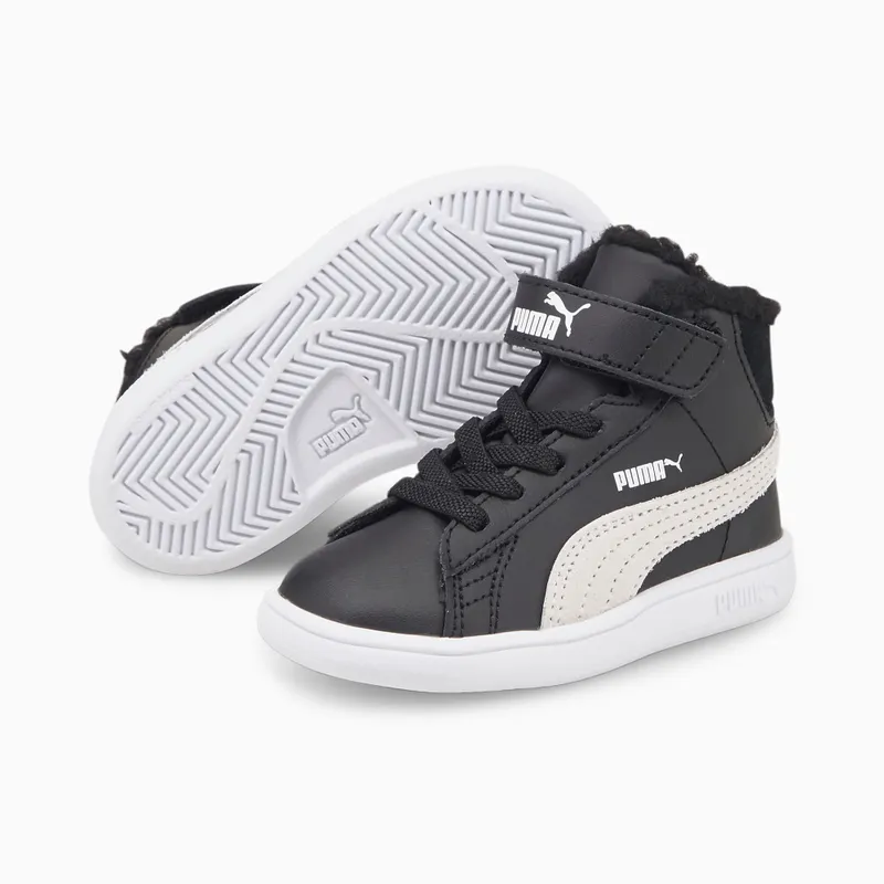 PUMA Smash V2 Mid Fur V Babies’ Black/White (366899-02)