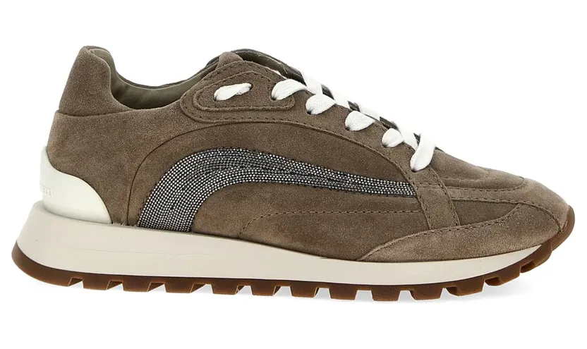 Brunello Cucinelli Monili-verfraaide suède sneakers – Bruin (MZSFG2943CU995)