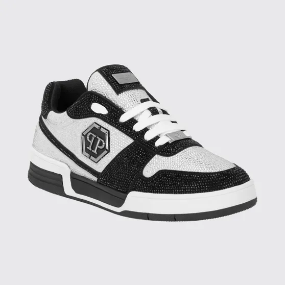 Philipp plein P-Force Leather Sneakers with Monogram and Crystals White (UAFSUSC1089PLE010N0102)