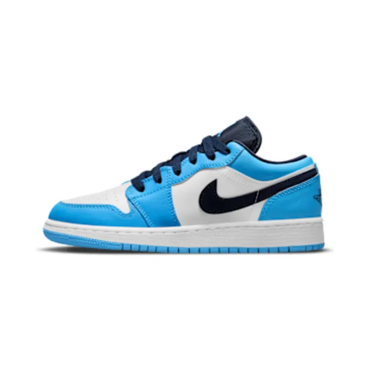 Jordan 1 Low UNC (2021) (GS) “White / Obsidian / Dark Powder Blue” (553560-144)