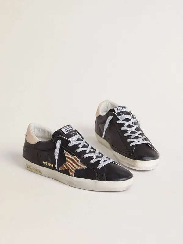 Golden Goose Women’S Super-Star In Black Nappa Leather With Zebra-Print Pony Skin Star And Beige Leather Heel Tab (GWF00101.F005596.90441) (2)