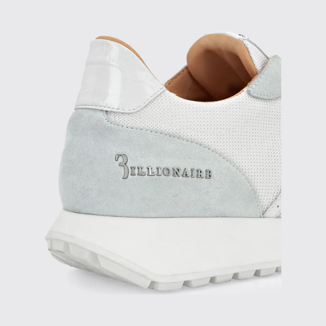 Billionaire Two-Tone Suede and Mesh Low-Top Trainers with Metallic Logo White (RAESMSC4068BCO024N01) (2)