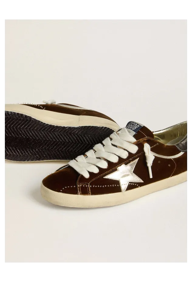 Golden Goose Super-Star In Cognac Velvet With Metallic Leather Star And Heel Tab (GMF01016.F007893.55713) (3)