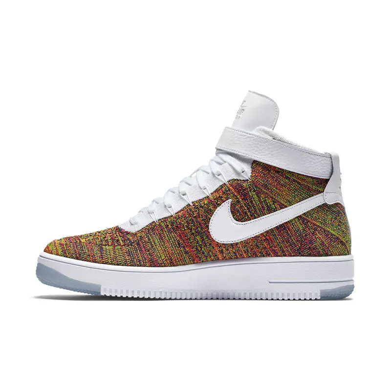 Nike Air Force 1 Mid Flyknit Multi-Color White Volt/Bright Crimson-Court Purple-White (817420-700)