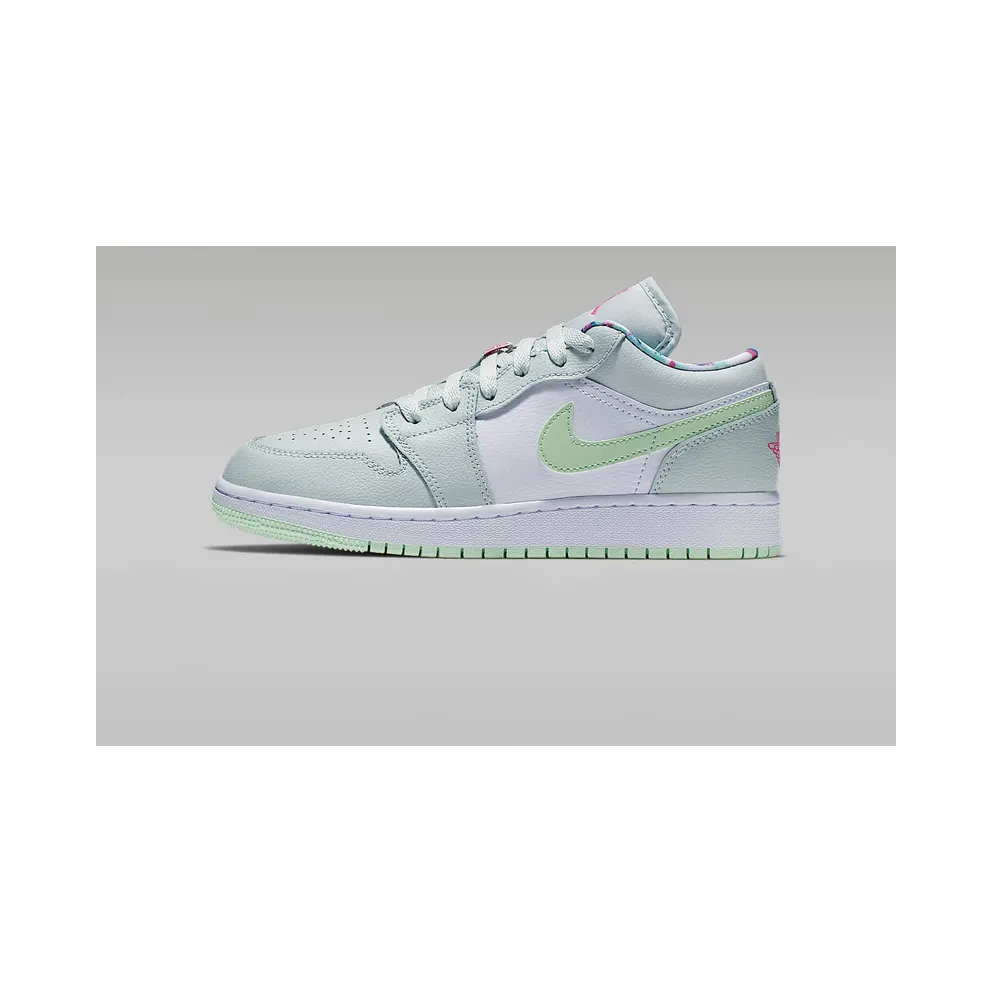 Jordan 1 Low Barely Grey Frosted Spruce (GS) Barely Grey/White-Laser Fuchsia-Frosted Spruce (554723-051)
