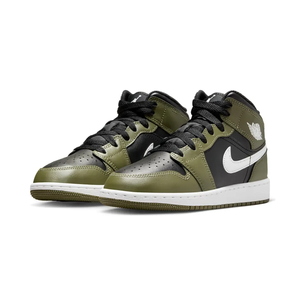 Jordan 1 Mid GS “Black White Olive” (DQ8423-092)