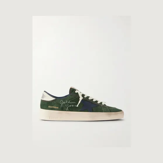 Golden Goose Stardan Distressed Leather-Trimmed Suede Sneakers Green (GMF00333.F008104)