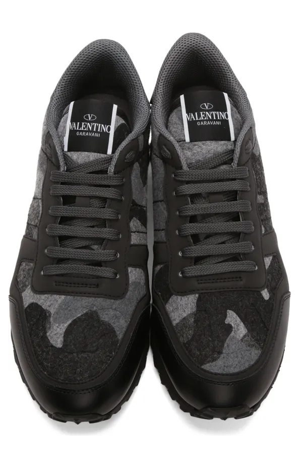 Valentino Garavani Grey Felt Camouflage Rockrunner Sneakers (WY0S0723RVL) (5)