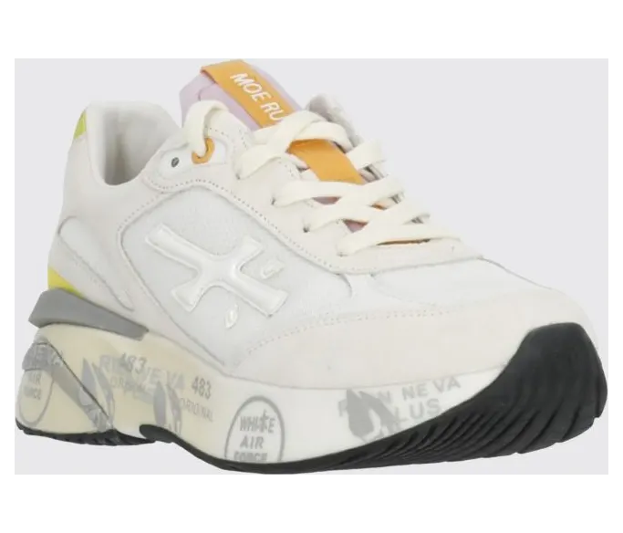 Premiata Moerund Laminated Leather and Mesh Sneakers Ivory (MOERUND8303)