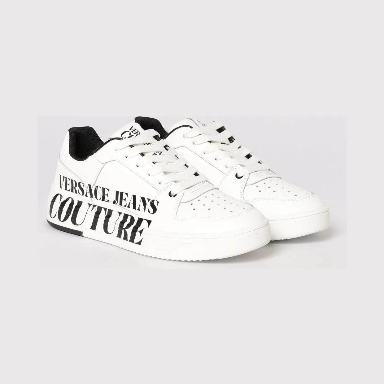 Versace Leather Sneakers with Logo Print White (80YA3SJ5ZPB88003)