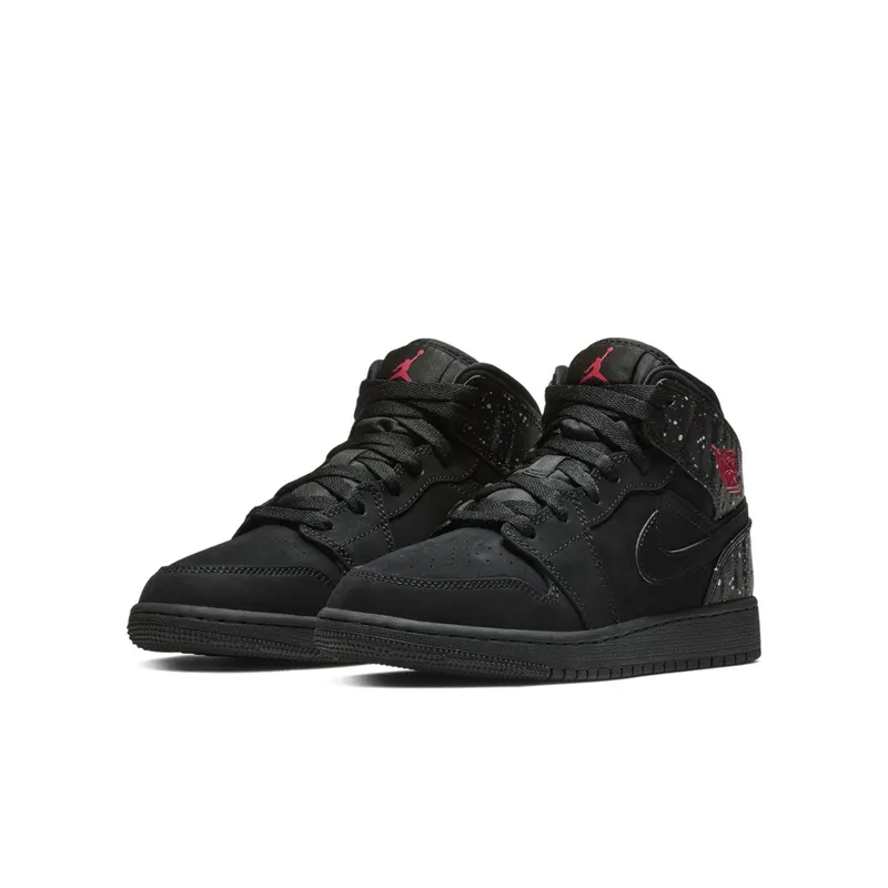 Jordan 1 Mid Black Rush Pink White Splatter (GS) Black/Rush Pink-White-Black (555112-001)