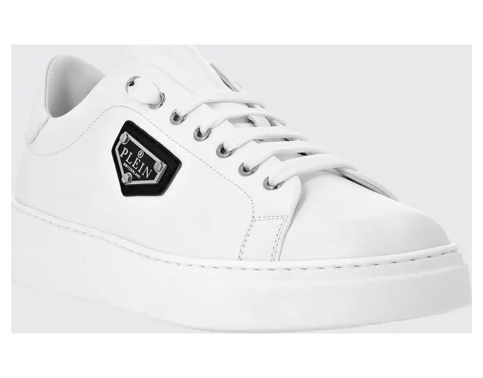 Philipp plein Smooth Leather Low-Top Sneakers with Applied Side Logo White (UADSUSC0701PLE075N01)