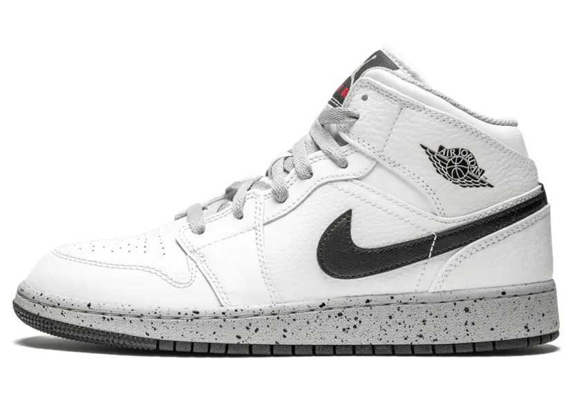 Air Jordan 1 Retro Mid’White Cement’ GS White/Cement Grey-Black (554725-115)