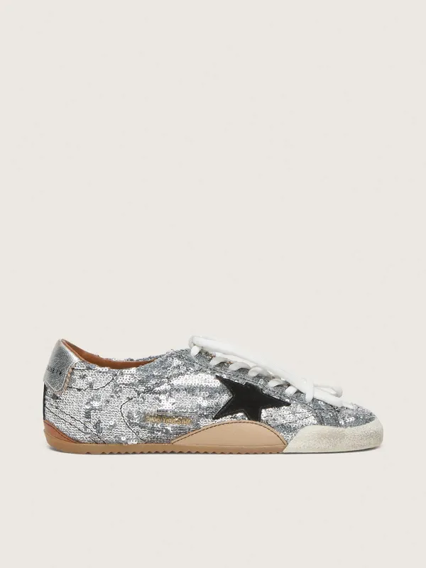 Golden Goose True-Star In Silver Sequins With Black Star And Silver Leather Heel Tab (GMF00922.F007384.70330)