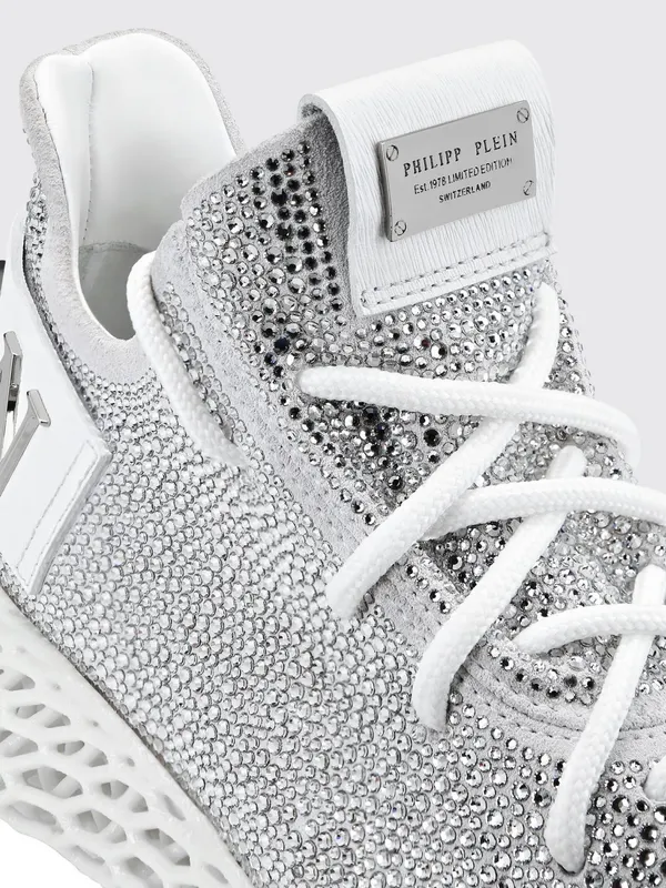 Philipp plein Skeleton Runner Laminated Leather Sneakers with Crystals Silver (PAASWSC2069PCO058N60) (2)
