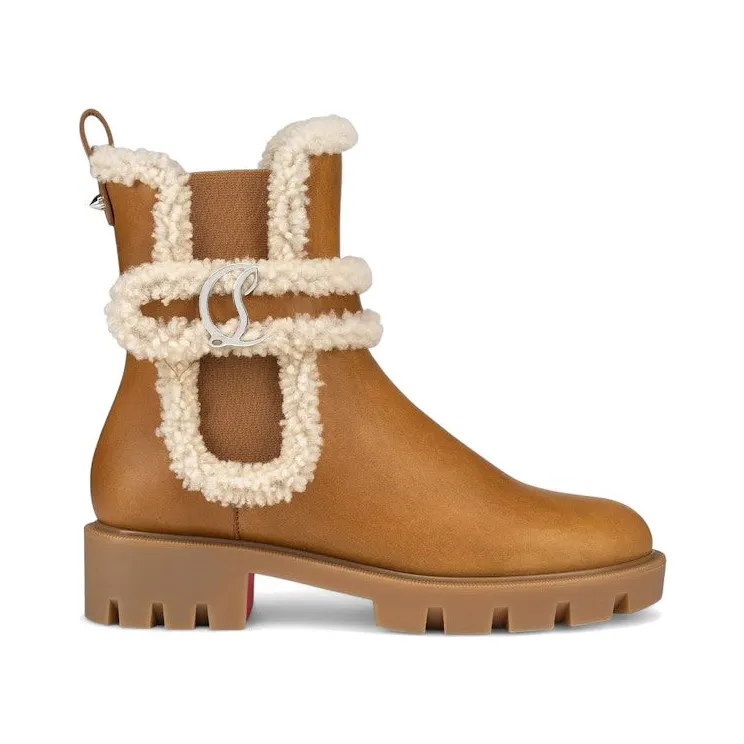 Christian Louboutin CL Chelsea Booty Lug Flat Terra Lin Beige (3230801 5527)