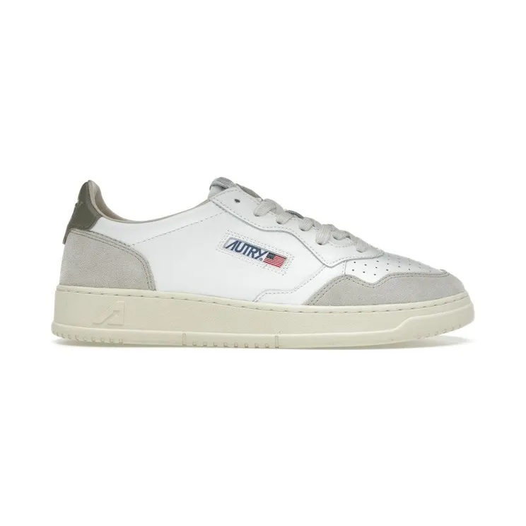 Autry Medalist Leather Low White Covert Green Beige (AULM-LS77)