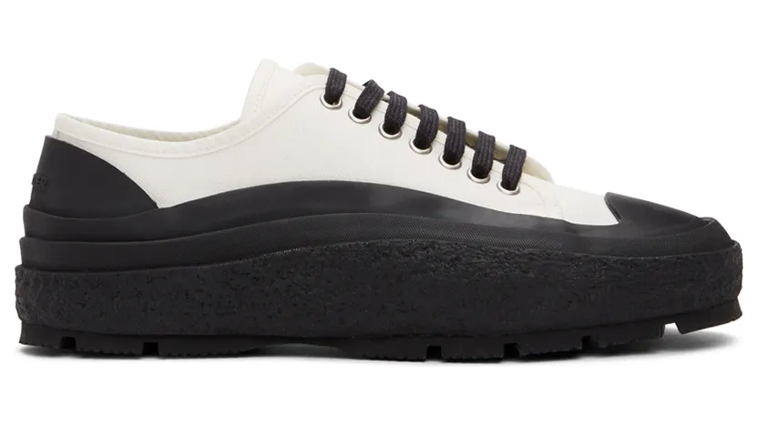 Jil Sander White & Black Canvas Low-Top Sneakers (JI37520A_15600)