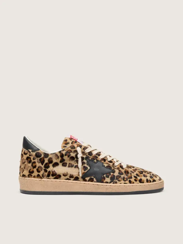 Golden Goose Ball Star In Leo-Print Pony Skin, Black Leather Star & Heel Tab (GWF00117.F003427.81629)