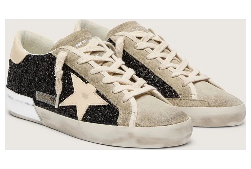 Golden Goose Super-Star In Black Glitter With Cream Star And Suede Inserts (GWF00587.F004683.90401) (2)