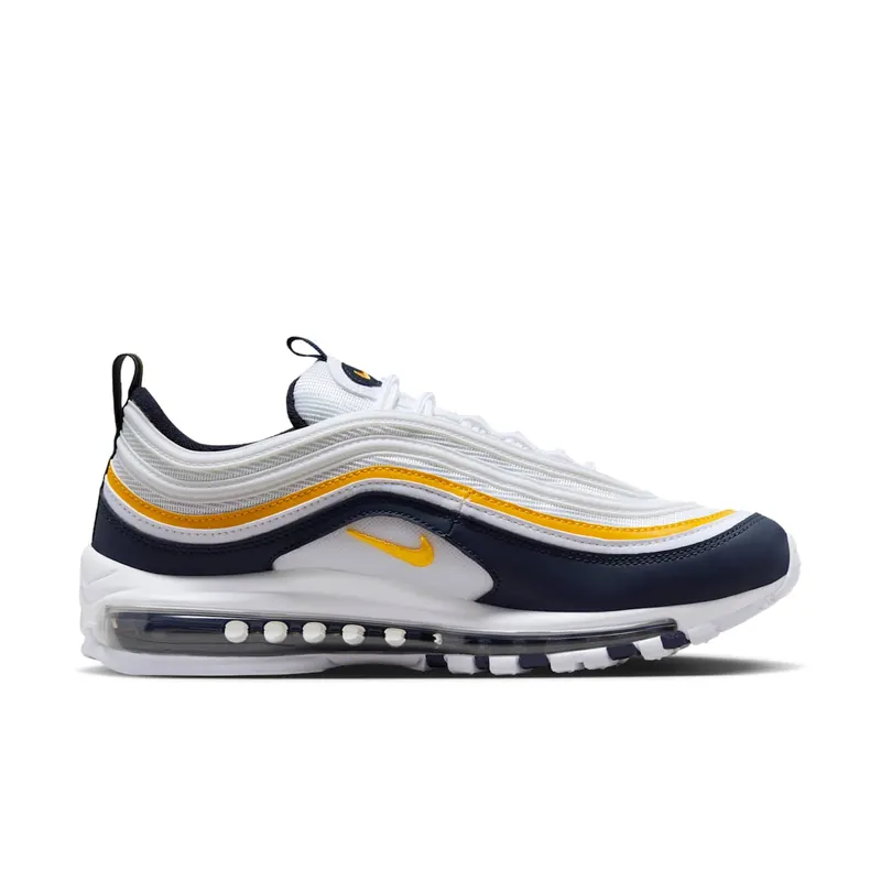 Nike Air Max 97 Michigan “White / Dark Obsidian / University Gold” (921826-110)