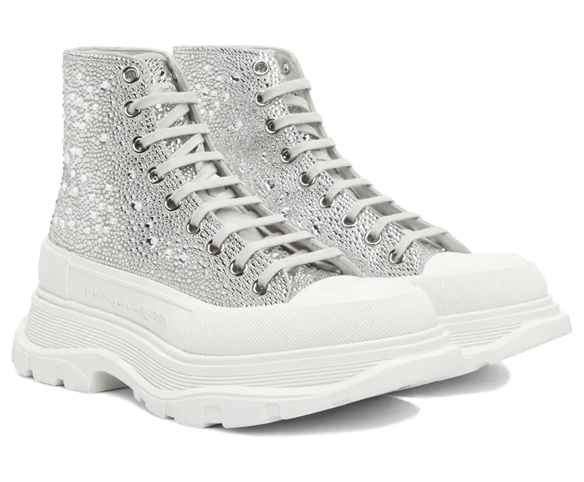 Alexander McQueen Silver Crystal-Cut Suede Sneakers (688538WHCEM) (4)